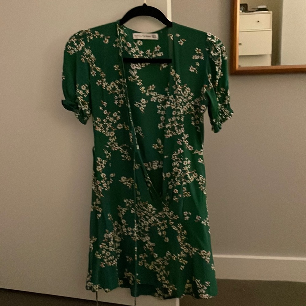 Faithfull the brand mini wrap dress ruffled sleeve